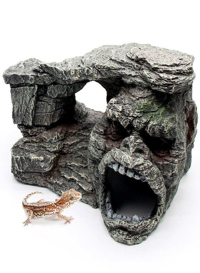 relaqcc Gecko Hide Shale Scape Step Ledge, Reptile Rock Basking Platform Cave Hideout Tank Accessories Decorations, Great for Reptiles, Amphibians, Leopard Gecko, Snake, Lizard, Frogs, Turtle - Image 1