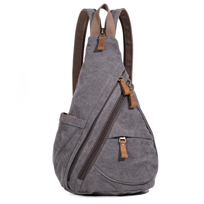 KL928 Canvas Sling Bag Small Crossbody Backpack Shoulder Casual Daypack Rucksack for Men WomenLarge Version