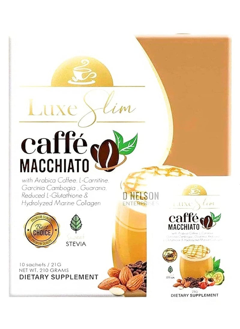 Luxe Slim LuxeSlim Caffé Macchiato – Premium Arabica Coffee with Glutathione & Collagen (10 Sachets x 21g) – Sugar-Free, Dietary Supplement  - Image 1