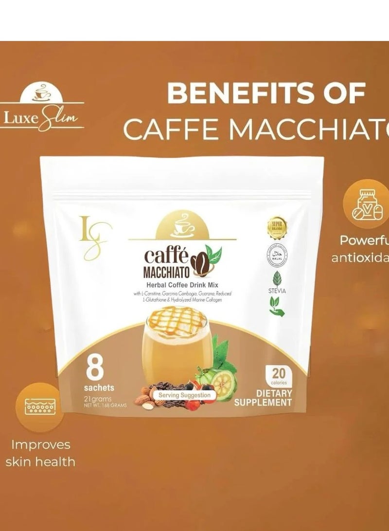 Luxe Slim LuxeSlim Caffé Macchiato – Premium Arabica Coffee with Glutathione & Collagen (8 Sachets x 21g) – Sugar-Free, Dietary Supplement - Image 1