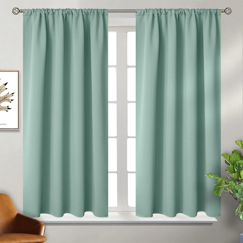 BGment Sage Green Blackout Curtains 45 Inches Length for Bedroom Kitchen  Rod Pocket Short Thermal Insulated Drapes for Cafe Bathroom Window Privacy Blinds 42 x 45 Inch 2 Panels