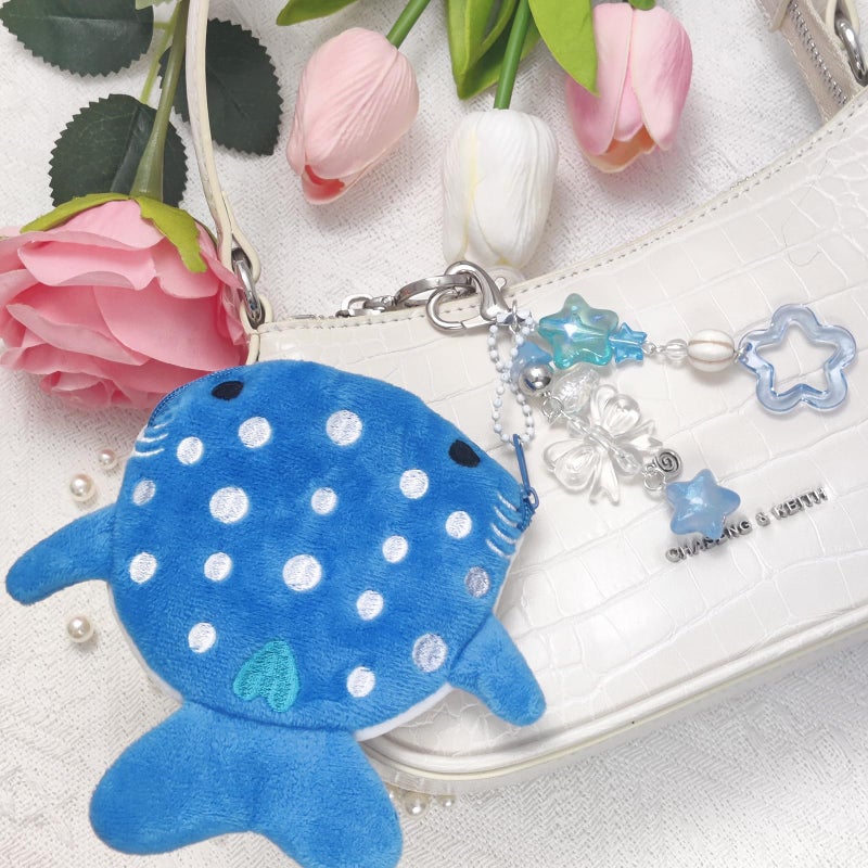 Nalefow Cute Keychain Whale Shark Coin Purse Keychain Cute Plush Zipper Change Pouch, Kawaii Handmade Wallet for Women (Blue) - Image 2
