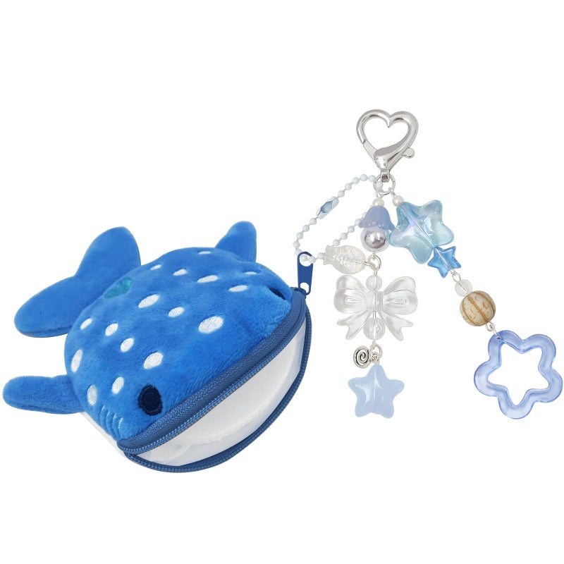 Nalefow Cute Keychain Whale Shark Coin Purse Keychain Cute Plush Zipper Change Pouch, Kawaii Handmade Wallet for Women (Blue) - Image 1