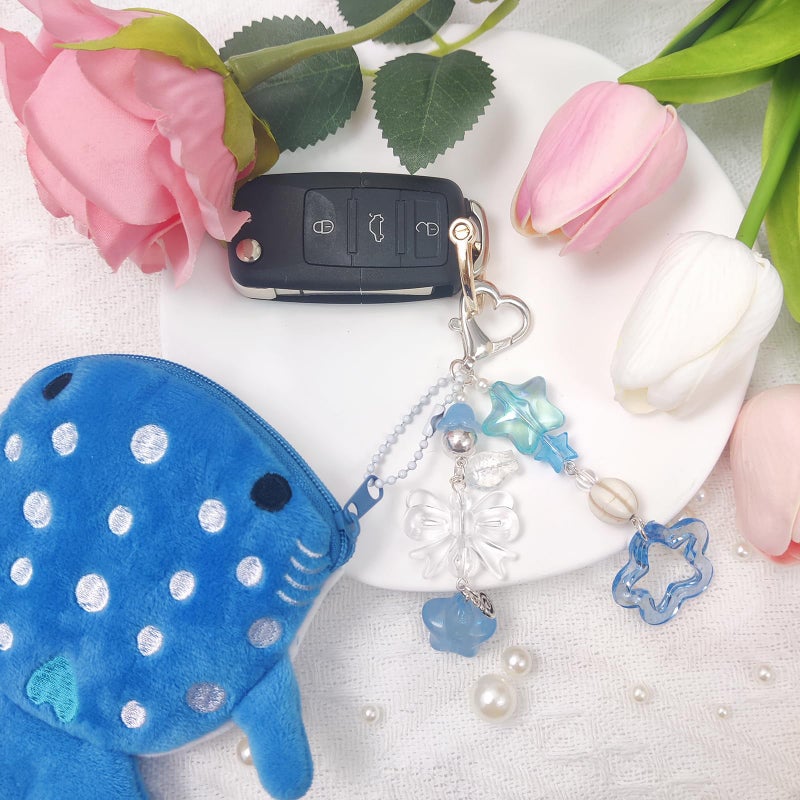 Nalefow Cute Keychain Whale Shark Coin Purse Keychain Cute Plush Zipper Change Pouch, Kawaii Handmade Wallet for Women (Blue) - Image 3
