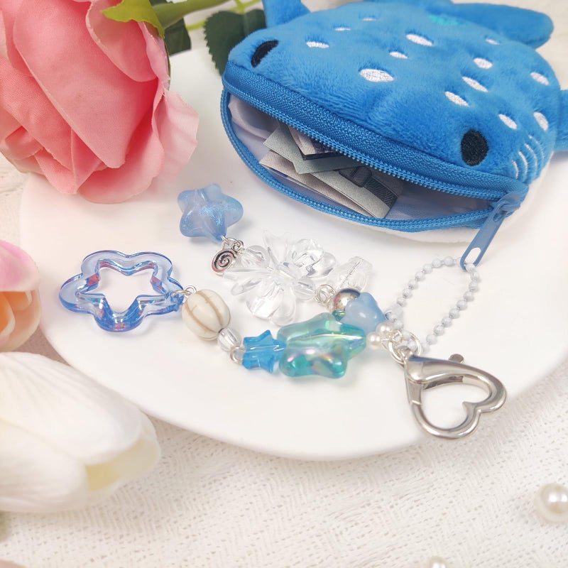 Nalefow Cute Keychain Whale Shark Coin Purse Keychain Cute Plush Zipper Change Pouch, Kawaii Handmade Wallet for Women (Blue) - Image 5