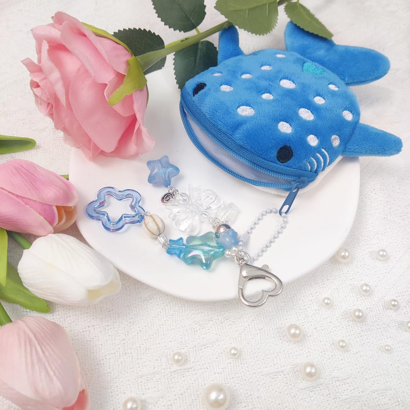 Nalefow Cute Keychain Whale Shark Coin Purse Keychain Cute Plush Zipper Change Pouch, Kawaii Handmade Wallet for Women (Blue) - Image 4