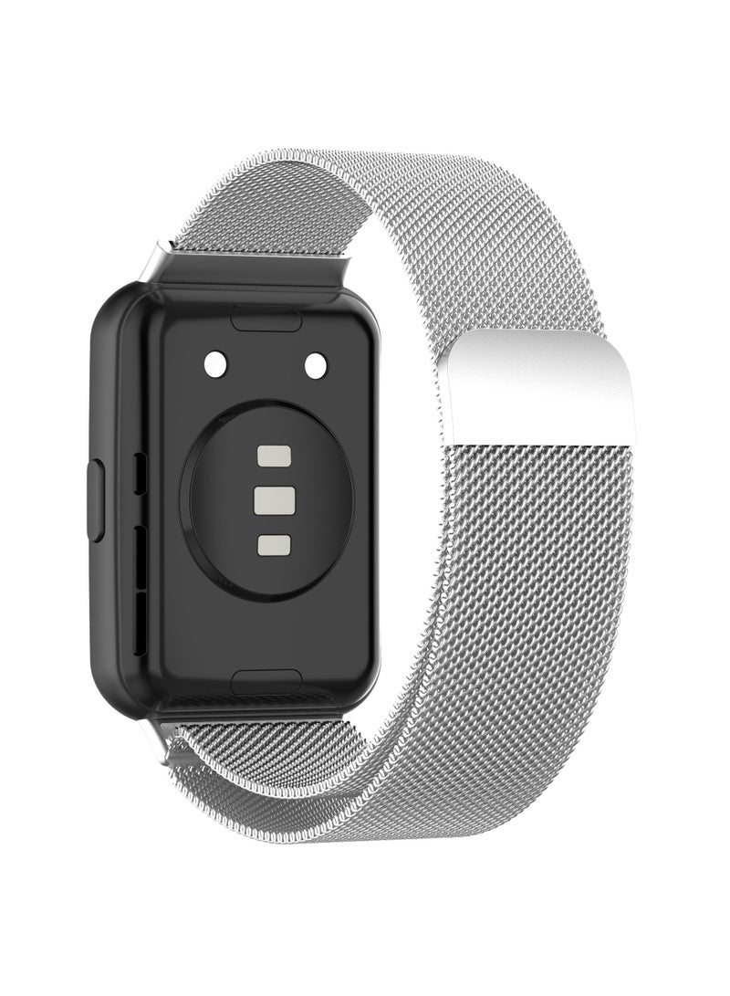 Straps Compatible with Huawei Fit 2 Magnetic Stainless Steel Watch Band for Men and Women,Silver  - Image 2