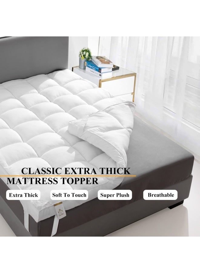 Extra Thick Mattress Topper King For Back Pain And Cloud Like Sleep Soft And Plush Mattress Pillow Top Bed Topper For Firm Mattress Cooling Overfilled 1400Gsm Mattress Pad Fit To 6 22 Mattress  - Image 2