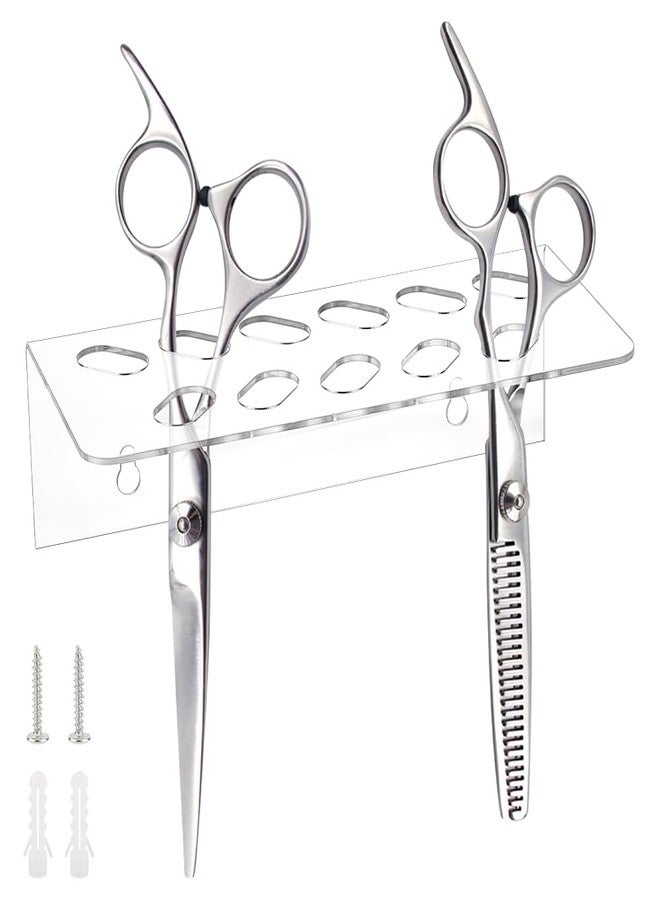 AHANDMAKER 2Pcs Clear Acrylic Wall Mounted Scissors Holder Rack Salon Shear Holder for Stylist Hairdressing Combs Organizer Scissor Tool Hangers Wall Mounted Comb Rack for Barber Shop Office Home - Image 1