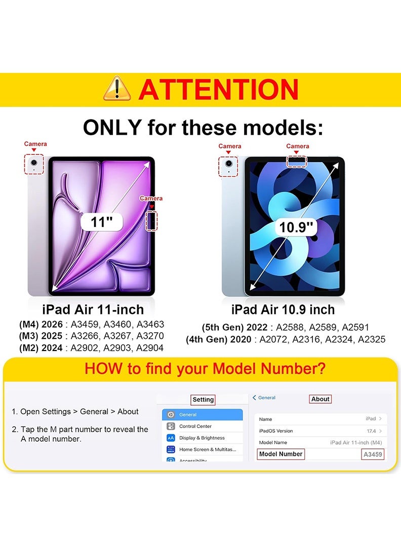 ثيودور جراب ذكي رفيع لجهاز iPad Air مقاس 11 بوصة (M4 2026/ M3 2025/ M2 2024)، غطاء ثلاثي الطي خفيف الوزن مع حامل قلم، ظهر من مادة TPU ناعمة، خاصية التشغيل/الإيقاف التلقائي، جراب واقٍ مقاوم للصدمات - وردي داكن - Image 2