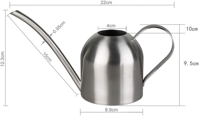 إبريق ري صغير من YISSN للنباتات الداخلية، سعة 15 أونصة/450 مل، مصنوع من الفولاذ المقاوم للصدأ، مزود بمنفذ ري طويل، مناسب للسوكولنتات والأعشاب (لون فضي) - Image 4