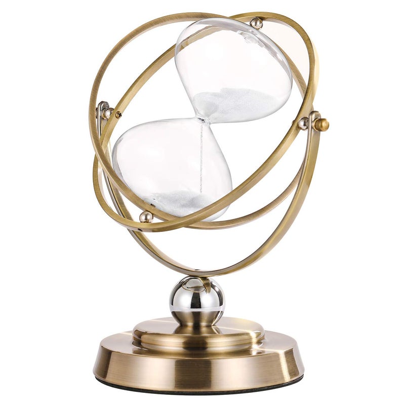SuLiao Sand Hourglass Timer 30 Minute Antique Rotating Sand Clock 30 Minutes Brass Sand Watch 30 Min Metal Sandglass Timer 30 Minutes with White Sand for Vintage Hour Glass Decor 