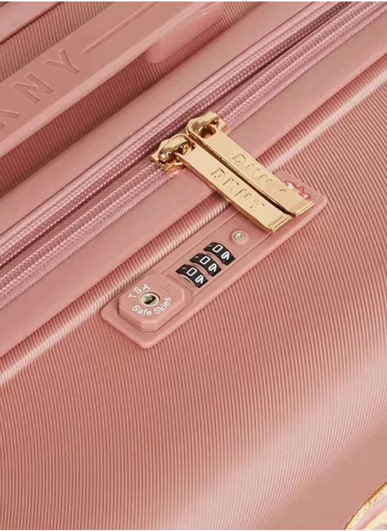 DKNY Eclipse Hard Case Luggage Trolley For Unisex ABS Lightweight 4 Double Wheeled Suitcase With Built In TSA Type Lock DK Rose