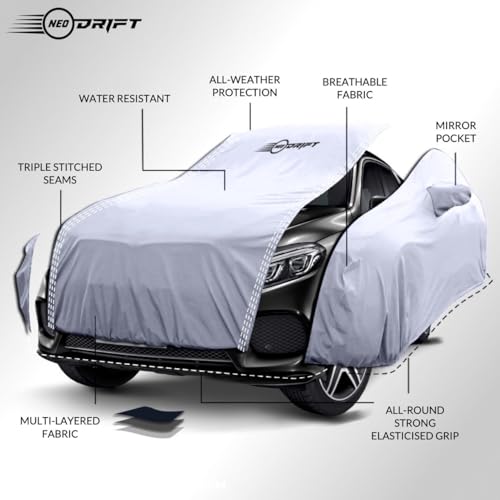 NEODRIFT 'SilverTech' Car Cover for Volkswagen Virtus (100% Water-Resistant, All Weather Protection, Tailored Fit, Precision-Fit & Breathable Fabric) (Colour: Silver) - Image 3