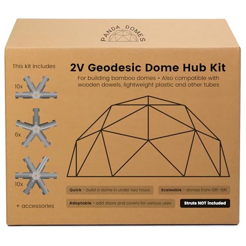 HIT PRODUCTS Panda Domes - 2V Geodesic Dome Hub Kit to Build 10ft to 16ft (~ 3m to 5m) Geodomes Using max. 5/8“ (16mm) Diameter Bamboo, Timber Plastic Metal Struts (not Included) - Image 1