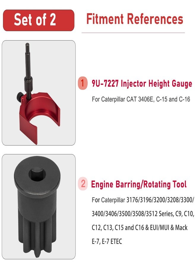 Camoo 9U-7227 Injector Height Adjustment Gauge Tool & J-38587-A Engine Barring Socket Engine Turning Tool For CAT Caterpillar 3406E, C15, C16 (Set of 2) - Image 2