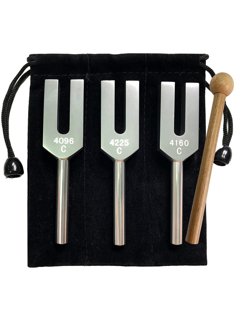 null - Tuning Forks, Tuning Forks Set for Healing- 4096/4160/4225 Hz, with Wooden Hammers Triker, Velvet storage bag and Cleaning Cloth, Use for Relaxation and Meditation, Reduce Stress - Image 1