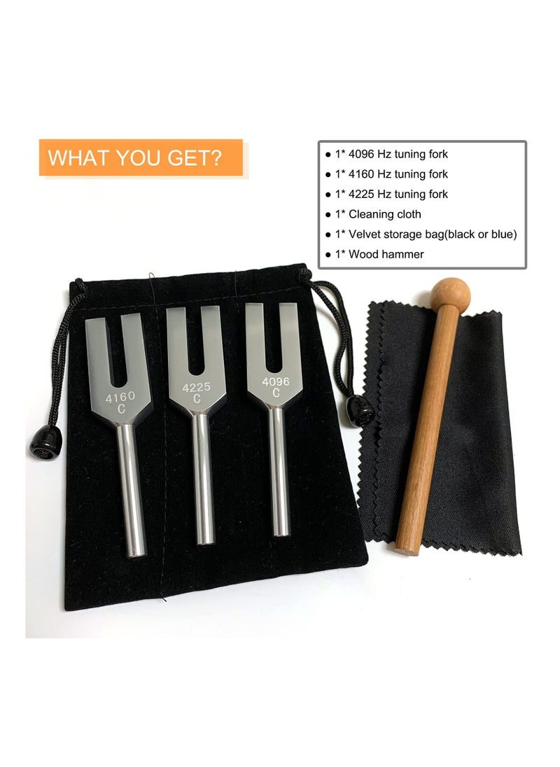 null - Tuning Forks, Tuning Forks Set for Healing- 4096/4160/4225 Hz, with Wooden Hammers Triker, Velvet storage bag and Cleaning Cloth, Use for Relaxation and Meditation, Reduce Stress - Image 1
