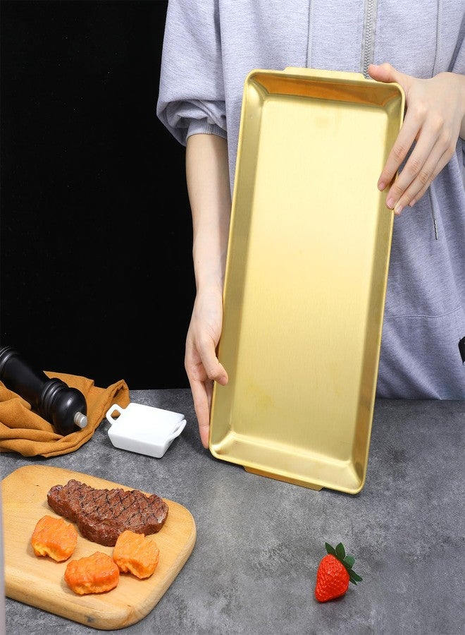 AojSup 4-Piece Gold Serving Trays Set: Luxurious Gold Trays for Decor & Food Display, 14.21" x 7.95" Brushed Stainless Steel Platters for Parties & Dining - Image 3