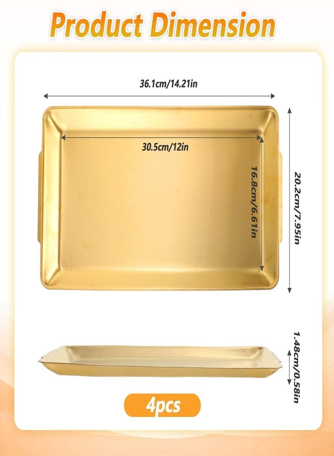 AojSup 4-Piece Gold Serving Trays Set: Luxurious Gold Trays for Decor & Food Display, 14.21" x 7.95" Brushed Stainless Steel Platters for Parties & Dining - Image 2