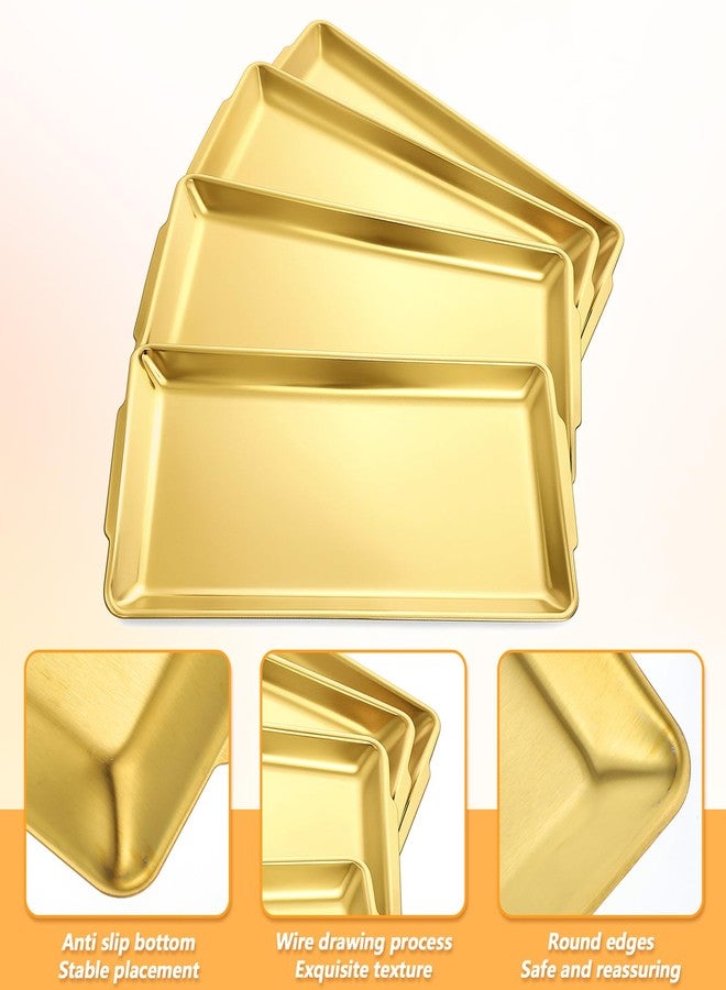AojSup 4-Piece Gold Serving Trays Set: Luxurious Gold Trays for Decor & Food Display, 14.21" x 7.95" Brushed Stainless Steel Platters for Parties & Dining - Image 4