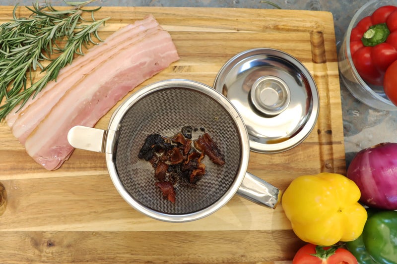 KEISSCO Bacon Grease Container with Strainer, Stainless Steel Oil Storage Can Container with Fine Mesh Strainer Fat Container Pot with Filter Screen, 1.25 QT / 5 Cups Grease Keeper Cooking Oil Keeper - Image 4