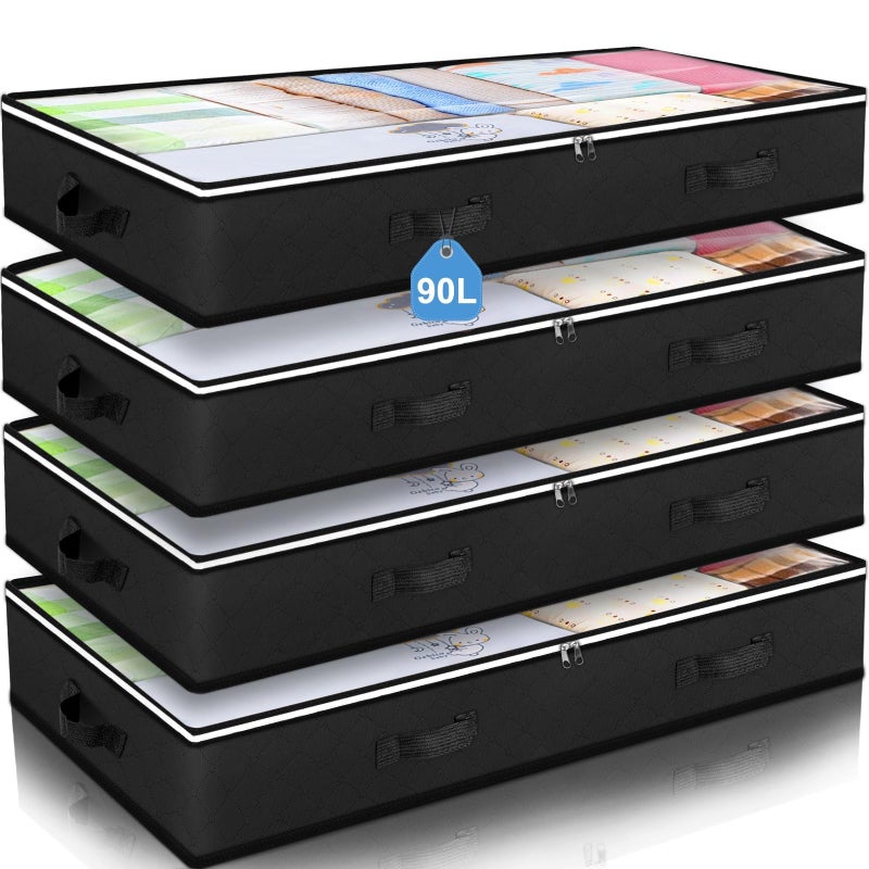 Budding Joy 90L Under Bed Storage Containers Closet Organizers and Storage Bins Foldable Underbed Storage Bags for Blankets Towels Comforter Sweaters Pillows Linen Sheets Wrapping PaperBlack