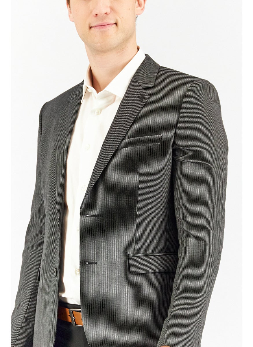 THE KOOPLES Men Regular Fit Micro Stripe Formal Blazer, Black  - Image 3