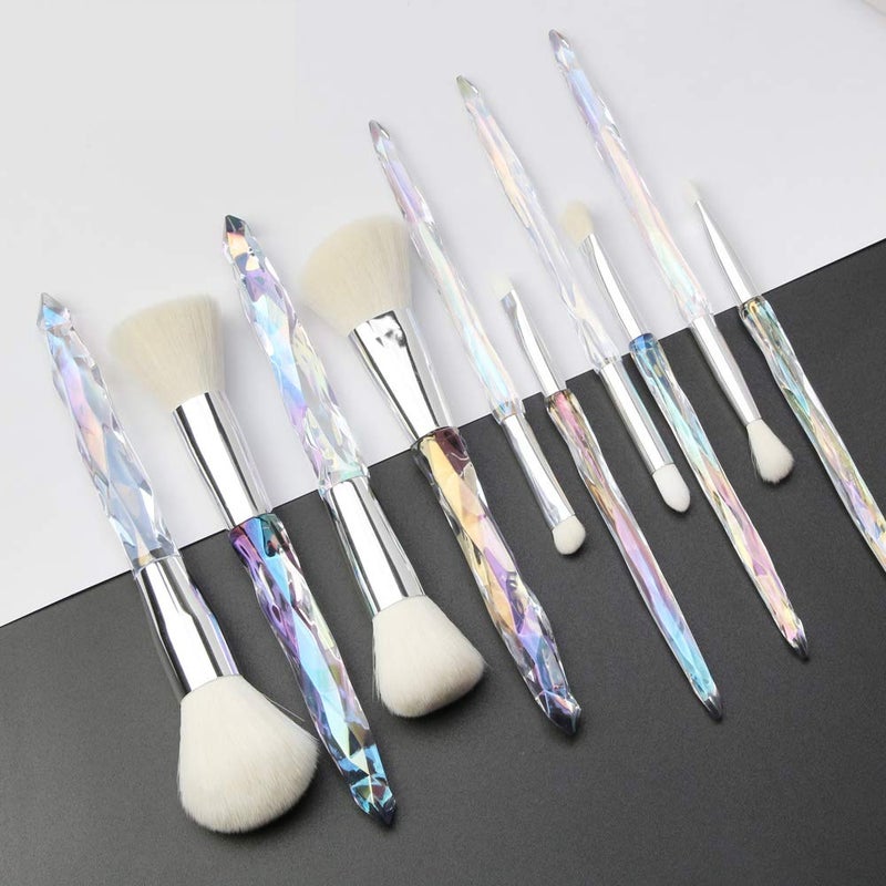 Tenmon Makeup Brushes Crystal Handle Set, Tenmon 10 PCS Crystal Transparent Handle Kabuki Powder Foundation Brush Concealer Eye Shadow Eyeliner Eyebrow Brush (White) - Image 4