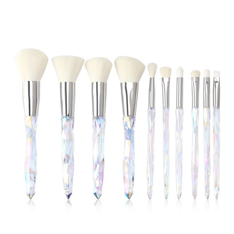 Tenmon Makeup Brushes Crystal Handle Set, Tenmon 10 PCS Crystal Transparent Handle Kabuki Powder Foundation Brush Concealer Eye Shadow Eyeliner Eyebrow Brush (White) - Image 1