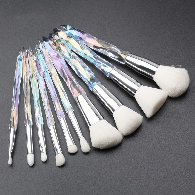 Tenmon Makeup Brushes Crystal Handle Set, Tenmon 10 PCS Crystal Transparent Handle Kabuki Powder Foundation Brush Concealer Eye Shadow Eyeliner Eyebrow Brush (White) - Image 2