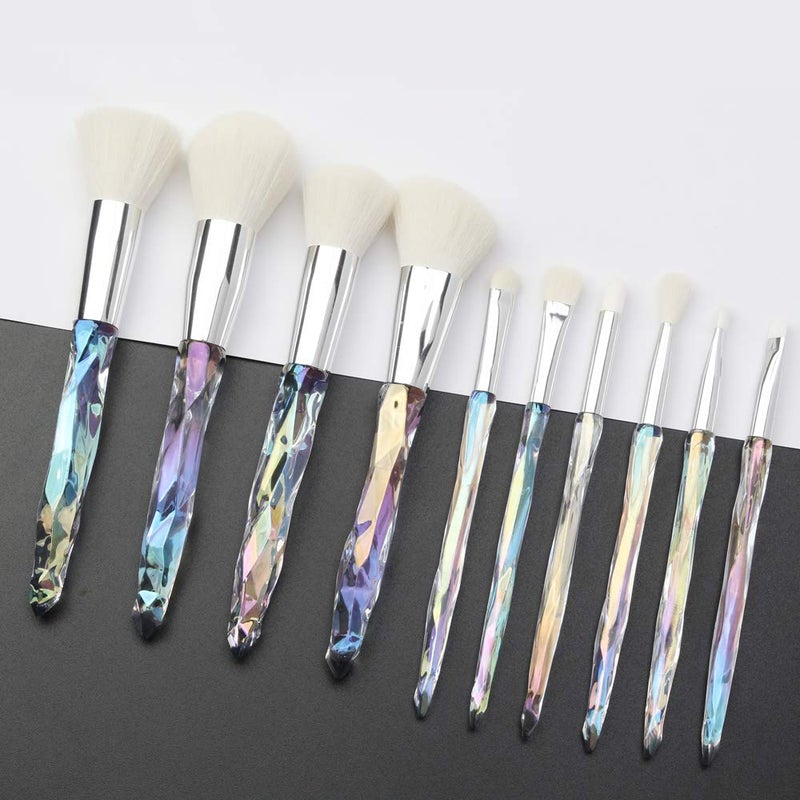 Tenmon Makeup Brushes Crystal Handle Set, Tenmon 10 PCS Crystal Transparent Handle Kabuki Powder Foundation Brush Concealer Eye Shadow Eyeliner Eyebrow Brush (White) - Image 3