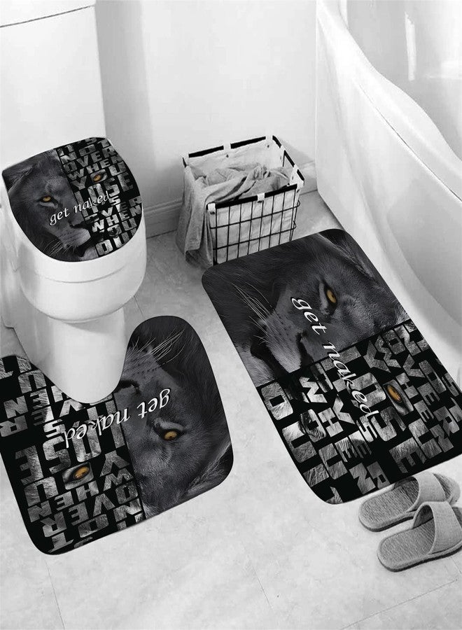 jieprom 4PCS Lion Insipirational Shower Curtain Set with Rugs, Toilet Lid Cover and Bath Mat, Animal Shower Curtain with 12 Hooks, Complete Bathroom Accessories Decor Set - Image 2
