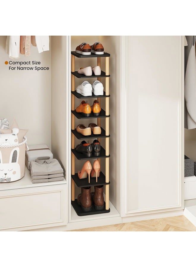 LUCKNOCK 8 Tiers Vertical Shoe Rack White and Brown (Black) - Image 4