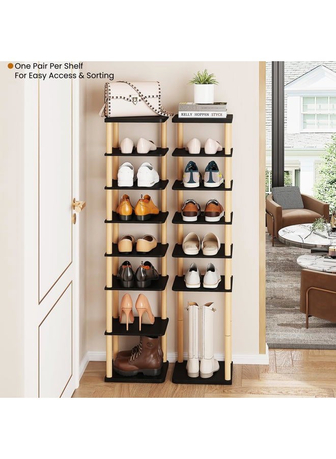 LUCKNOCK 8 Tiers Vertical Shoe Rack White and Brown (Black) - Image 3