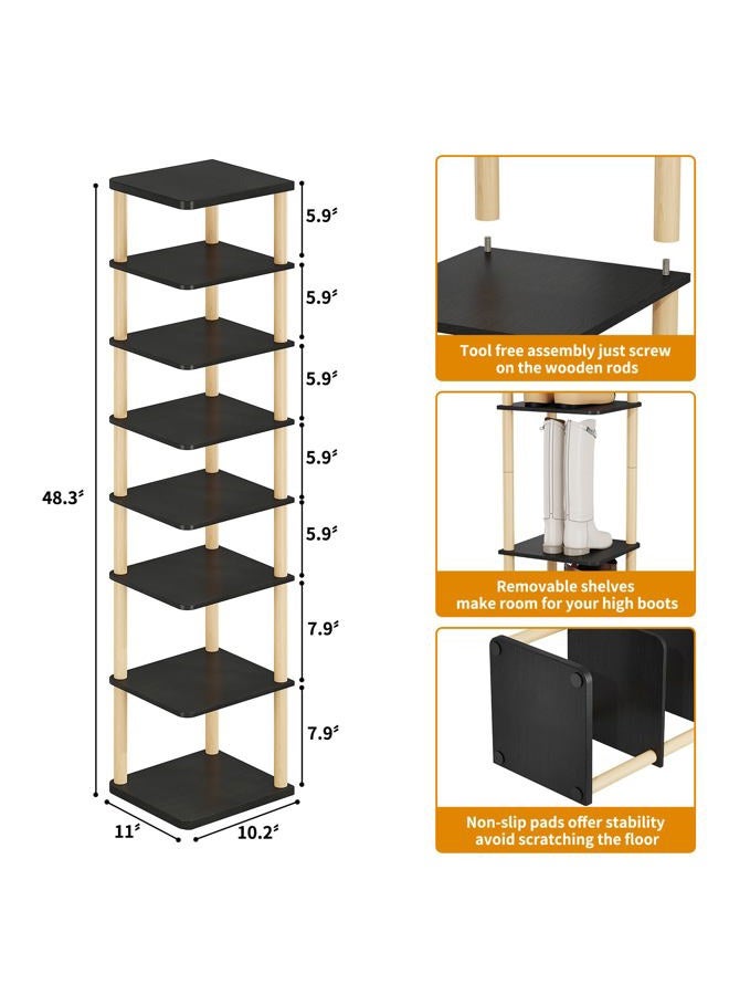 LUCKNOCK 8 Tiers Vertical Shoe Rack White and Brown (Black) - Image 2