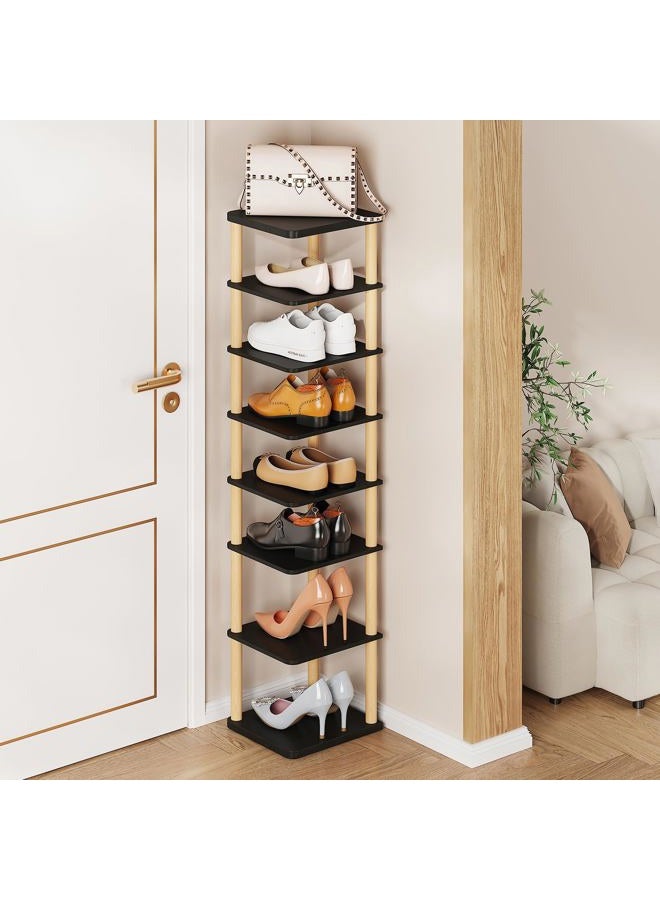 LUCKNOCK 8 Tiers Vertical Shoe Rack White and Brown (Black) - Image 1