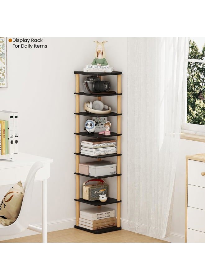 LUCKNOCK 8 Tiers Vertical Shoe Rack White and Brown (Black) - Image 5