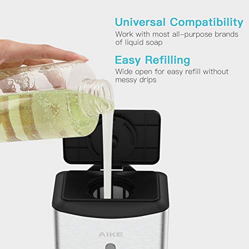 AIKE Automatic Soap Dispenser Commercial Wall Mounted Liquid Dispenser Brushed Stainless Steel Finish 1100ml Large Capacity - Image 3