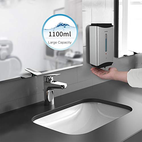 AIKE Automatic Soap Dispenser Commercial Wall Mounted Liquid Dispenser Brushed Stainless Steel Finish 1100ml Large Capacity - Image 5