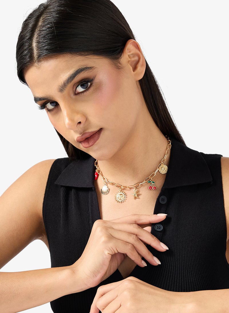 Ginger Multi Charm Chain Necklace - Image 4