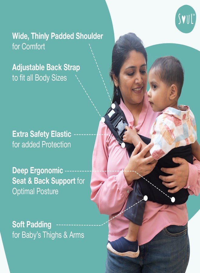 SOULSLINGS حاملة أطفال سول سلنجز إمبو بإبزيم للخصر - قطن 100% - أسود | حاملة أطفال | حاملة أطفال خفيفة الوزن للأطفال الرضع والصغار | قابلة للتعديل من 6 إلى 30 شهرًا (حتى 20 كجم) - Image 5