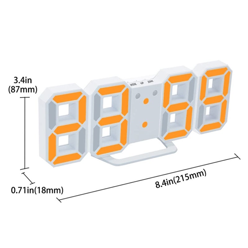 ThreeH 3D Led Digital Wall Clock With 3 Level Adjustable Brightness Electronic Clock With Snooze Function Night Light Clock WhitePlastic 16Wx85Lx38H Inches - Image 3