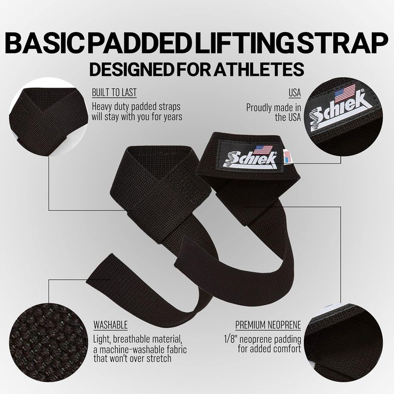 Schiek Sports Model 1000-BPS Basic 20" Padded Lifting Straps - Black - Image 3