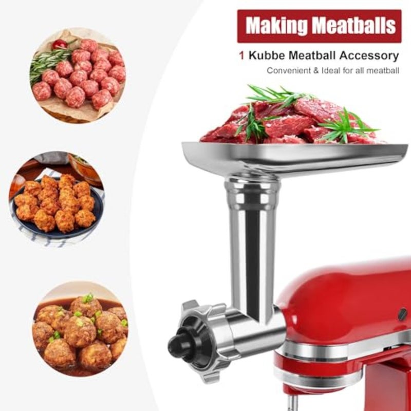 Stainless Steel Food Grinder Attachment, Compatible with KitchenAid Stand Mixers, Meat Grinder, Sausage Stuffer, Kubbe Maker, Dishwasher Safe - Image 2