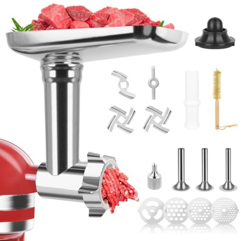 Stainless Steel Food Grinder Attachment, Compatible with KitchenAid Stand Mixers, Meat Grinder, Sausage Stuffer, Kubbe Maker, Dishwasher Safe - Image 1