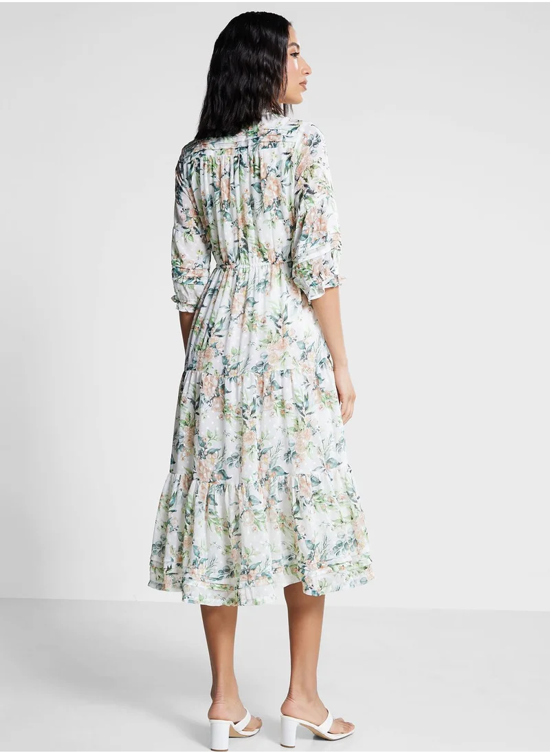 Biba Ruched Waist Floral Print Dress