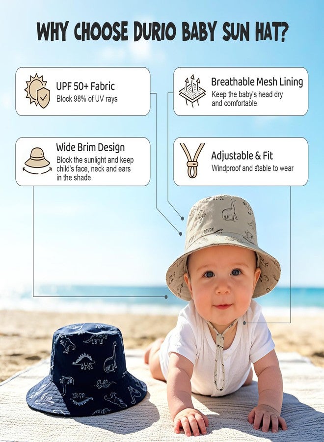 Durio Baby Bucket Sun Hat Toddler Hats Summer Beach Hat UPF 50+ Sun Protection Bucket Hats for Kids Baby Boy Girl Gifts 2Pack, 2pack Khaki/Royal Blue, 6-12 Months - Image 4