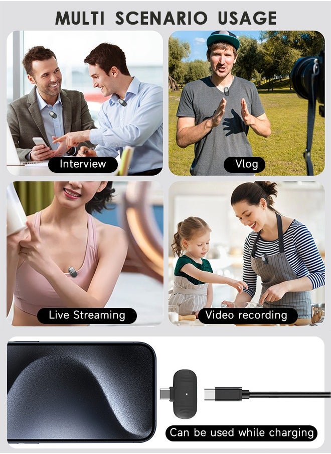Occuwzz Wireless Lavalier Microphone, One for Two, with Charging Compartment, Long Battery Life, Noise Reduction, Portable Clip-on Lavalier Suitable for Type-C Version (Black)  - Image 5