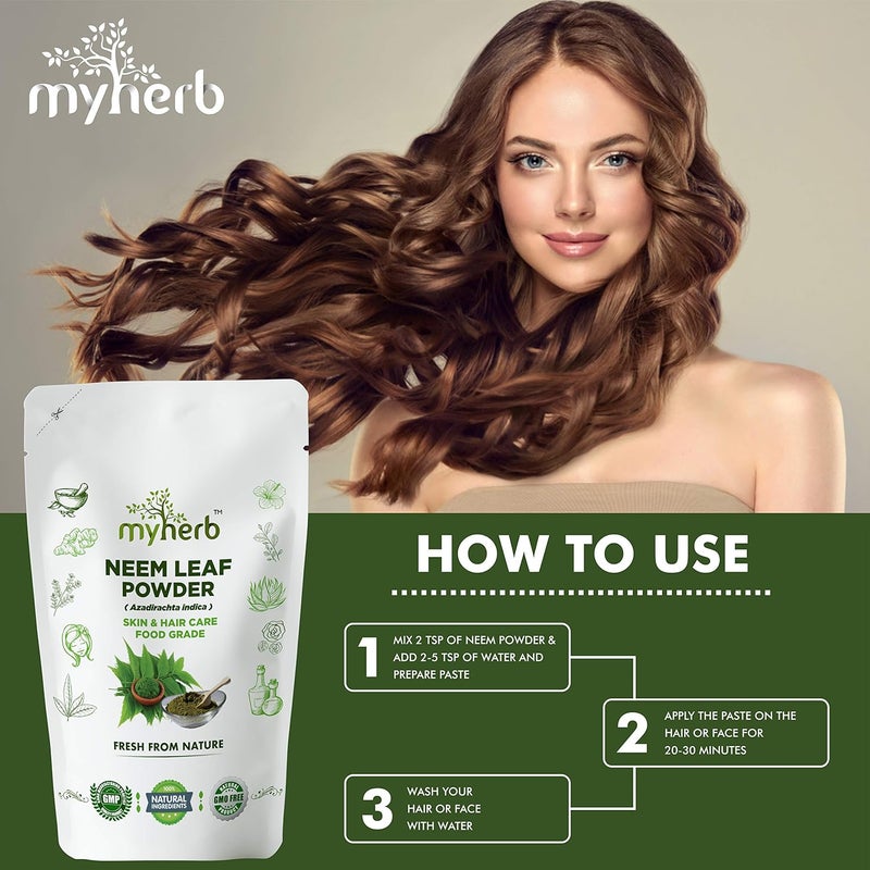 MYHERB 100 مسحوق أوراق النيم الطبيعي 227 جرام 0.5 رطل للشعر الصحي منظف الشعر أقنعة الوجه للبشرة للرجال والنساء - Image 5